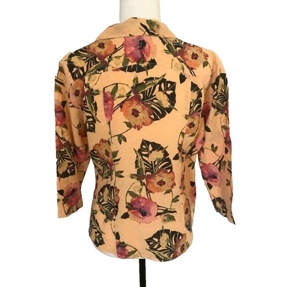 CLICK by COLOR ME COTTON 100% Linen Button Up Top Size Small Peach Floral - Picture 5 of 7